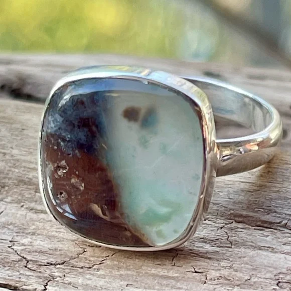 Natural Aqua Chrysoprase Sterling Silver Ring | sz 10 - Picture 5 of 7